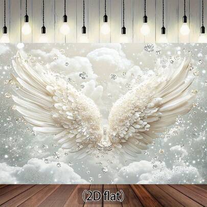 Bannière de fond avec ailes d'ange blanches et plumes. Convient pour les arrière-plans de diffusion en direct, les décorations de fête, les mariages, les anniversaires, ainsi que pour la décoration de pièces, de jardins et de cours. Durable et adapté à une utilisation intérieure et extérieure. Disponible dans différents styles et tailles.