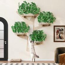Wall-Mounted Cat Climbing Wall, Tree Design - Made Of Solid Pine Wood With A Scratching Surface And Platform, Aesthetically , Dimensions 155 X 210 Cm - Cat Climbing Wall, Wall-Mounted Cat Tree - 白色 - 查看 1