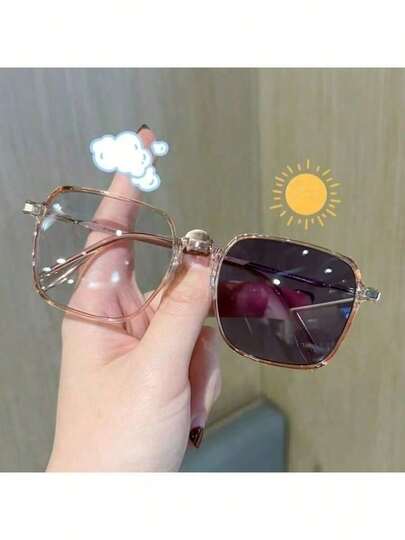 1 pieza Gafas de mujer con lentes fotocromáticas cuadradas de moda que cambian de color - Gafas vintage de montura completa, ligeras y duraderas para uso en interiores y exteriores, gafas cuadradas con estilo, lentes de alta calidad