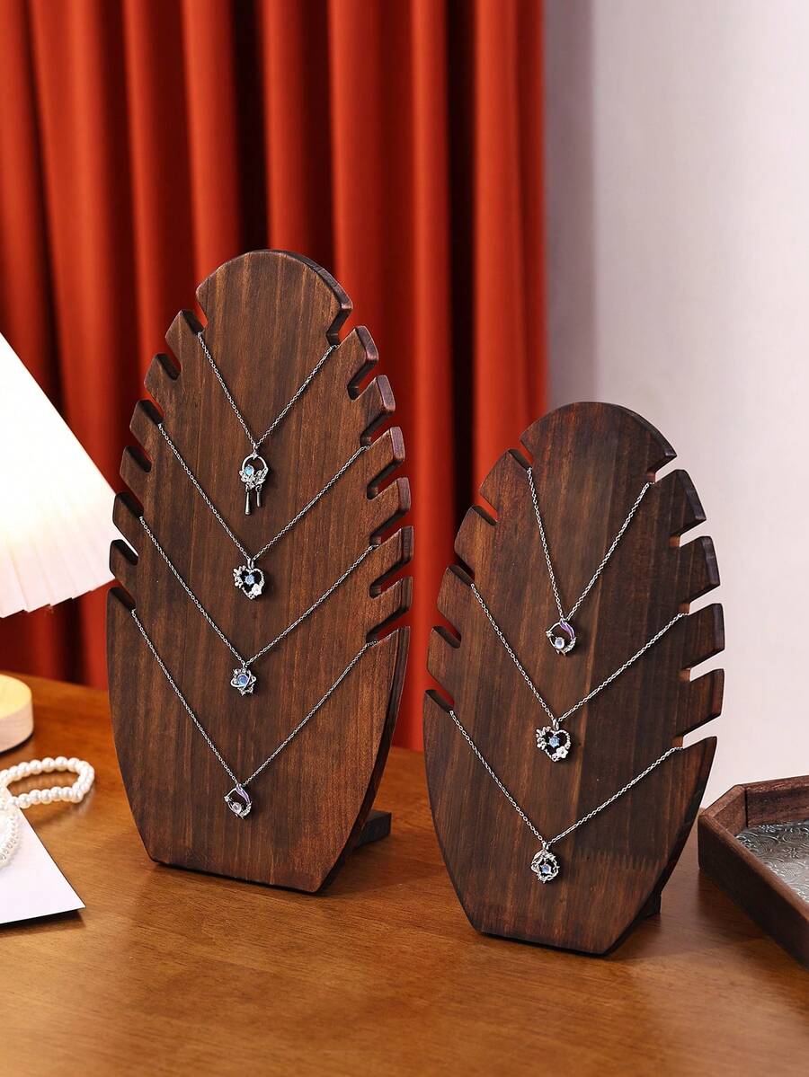 1pc Wooden Jewelry Display Stand, Necklace & Bracelet Holder, Pendant & Bead Organizer, Retail Display Prop - Walnut Color - View 1