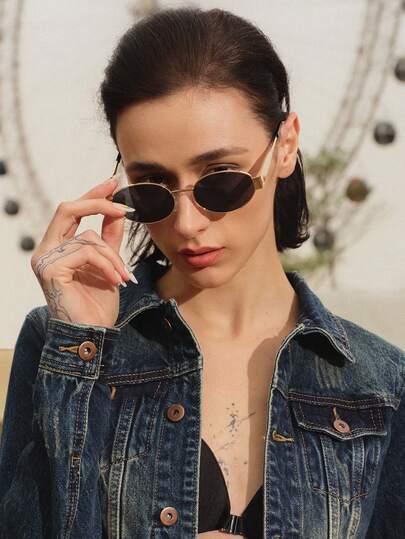 Glisma 1 Pair Oval Shaped Stylish Women's Glasses, Retro Chic Metal Frame Black Fashion Eyewear, Travel & Beach Accessory, Basic Style For Autumn/Winter, Business & Casual, Gift, College Style, Back To School