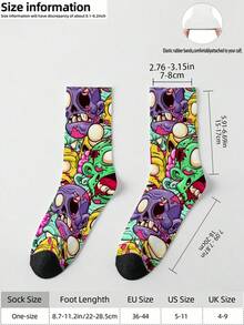 1 Pair 360 Men's Socks – Fun All-Over Print Featuring Skull ,Soft, Comfortable, And Highly Elastic, These Fashionable Casual Streetwear Hip-Hop 360 Socks Are Perfect As Compression Gear, Valentine's Day Socks, Or Loose Maternity Socks. - Multicolor - View 6