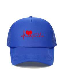 1顶时尚海绵帽，心形心电图印花，成人卡车司机帽、棒球帽、钓鱼帽，趣味礼物帽，男女皆宜，春夏款 - 彩色 - 查看 10