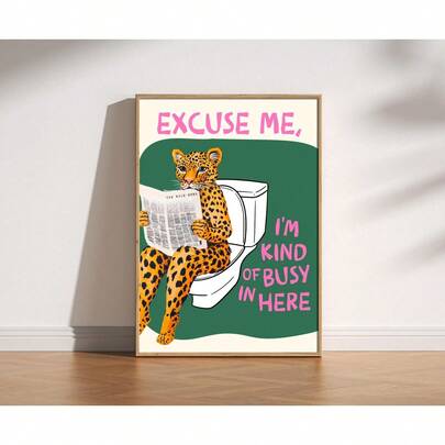 "1pc Whimsical Bathroom Wall Art Featuring A Leopard Using The Toilet, Retro Animal Wall Decorations, Quirky Bathroom Humor Posters, Fun Decorations, Funny Gifts, Guest Bathroom Art "