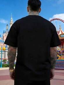 Disney 2026 Mickey Mouse Head Castle Fireworks Print T-Shirt, Men's Summer Crew Neck T-Shirt, Comfortable, Soft, Pure Cotton, Breathable T-Shirt, Suitable For Everyday Wear, Outings, Commuting, Parties, And More. - Black - View 3