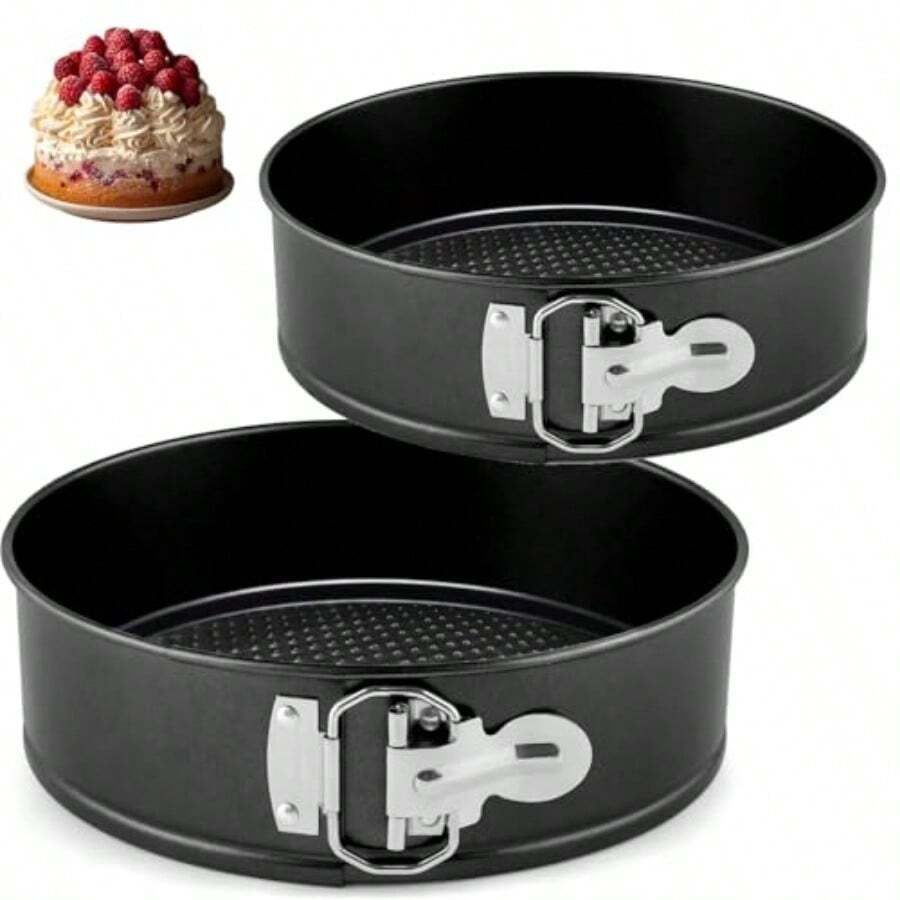 18cm And 21cm Springform Cake Tins For Baking Round Cake Tin Set Of 2 Non Stick Carbon Steel And Loose Base For Easy Release 8 Inch Round Pan Cheesecake Tin Springform Loose Bottomdjj - Black - View 1
