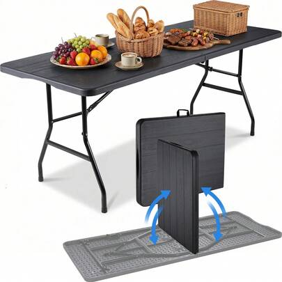 Folding Garden Table 180x75cm, Buffet Table, Camping Table With Carrying Handle, Folding Table For 10 People, Weatherproof Party Table For Garden, Patio, Balcony, BBQ, Up To 150kg