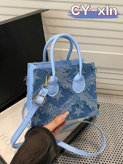 Mini Square Handbag, Spring/Summer New Arrival, Color Block Plaid Tassel Decor, Casual Shoulder/Crossbody Tote Bag, Versatile