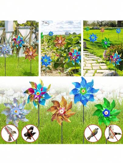 1pc New Striped Octagonal Holographic Windmill, Suitable For Stall Display, Farmland Bird Repellent, Colorful Plastic Decor, Flea Market Toy DIY, Park & Scenic Area Decoration, Flea Market Toy
