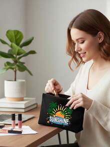 Makeup Bag With Sun Coconut Tree Printed - Summer Pattern, Large Capacity Ladies' Travel Makeup Bag, Portable Foldable Storage Bag, Makeup Storage Bag, Lightweight Travel Cosmetic Bag, Makeup Bag, Handbag, Toiletry Bag, Pencil Case, Gift Bag, Perfect Gift For Back-To-School Season, Summer,Easter, Mother'S Day, Independence Day, Wedding Season, Graduation Season Gifts,Valentine'S Day Gift Guide - Multicolor - View 7