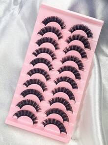 10 Pairs D Curl Russian Strip Lashes Thick Fake Lashes Natural Look Fluffy Volume Wispy Dramatic Lashes 3D Effect False Eyelashes Strip Lashes,Lashes - Black - View 6