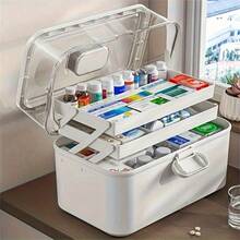 Caja de almacenamiento de medicamentos de múltiples capas de gran capacidad - Botiquín de primeros auxilios espacioso, material de plástico duradero, adecuado para el hogar y la residencia, excelente organizador de medicamentos - Multicolor - Ver 2