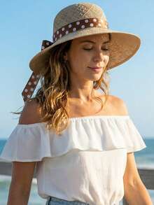 1pc, Ladies' Summer Straw Hat, Sunscreen Hat, Bucket Hat, Bohemian Style Hat, Suitable For Travel And Wearing - A - View 2
