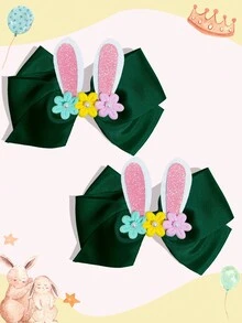 2pcs 5.5 Inch Rabbit Ear Decor Hair Clips With Bow, Flower And Rabbit Ear Decor, Holiday Party Gift Bow, Easter Bow, Elegant Style - A - View 11