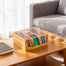 Hộp đựng túi trà bằng tre và acrylic / Hộp đựng nhiều ngăn có nắp trong suốt / Hộp đựng gói cà phê / Hộp đựng trà để bàn - Nhiều màu - Xem 4