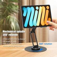 360° Swivel Metal Tablet Stand, Foldable Adjustable Phone Holder With Anti-Slip Silicone, Heavy-Duty Carbon Steel & Aluminum Desk Work & Live Streaming - Black - View 4