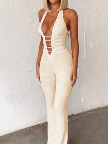 Bộ jumpsuit ren gợi cảm cổ chữ V sâu hở lưng dây mảnh, kiểu dáng Y2K dành cho nữ, chất liệu da PU ôm sát, trang trí ren, ống rộng buộc dây, thích hợp cho nhiều dịp #Tiệc tùng #Kiểu hở lưng #Lễ hội âm nhạc #Diện mạo dự tiệc #Hẹn hò #Mùa cưới #Tiệc Giáng sinh #Trở lại trường học #Kỳ nghỉ. Lưu ý: Vui lòng mặc đồ lót màu da. - Màu be - Xem 3