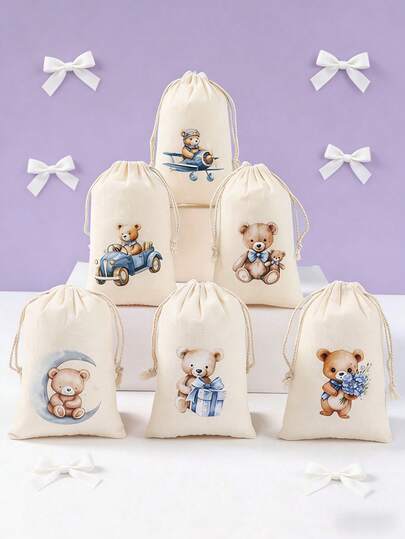 6pcs Blue Bear Gift Bags,Baby Shower Gift Packaging Bag With Drawstring,Blue Bear Theme Birthday Party Decoration Supplies,Birthday Gift Wrapping Supplies,Teddy Bear Party Small Gift Bags,Candy Bag, Baby Shower Decor,Gender Reveal Decor,Baby Shower Gifts,Party Favor