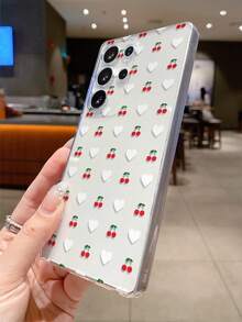 1pc Fashion Cute Full-Screen White Heart & Cherry Pattern Soft TPU Protective Case, Anti-Fall Anti-Scratch Anti-Fingerprint, Camera Lens Protection Suitable For Samsung, Nothing, Pixel, - Multicolor - View 7