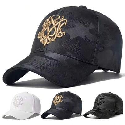 1顶男士徽章刺绣棒球帽，可调节户外防晒休闲帽，适合春秋季旅行、海滩、派对等场合