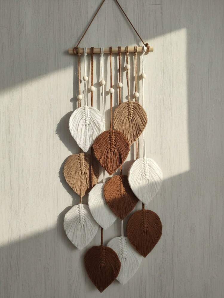 1 tấm/bộ tranh treo tường phong cách Boho, họa tiết lá đan thủ công, dây thừng cotton trang trí tua rua, thích hợp cho phòng khách nhà nghỉ, phòng ngủ, phòng trưng bày, quán cà phê, tạo không gian thư giãn như đang đi nghỉ dưỡng. - Xem 10