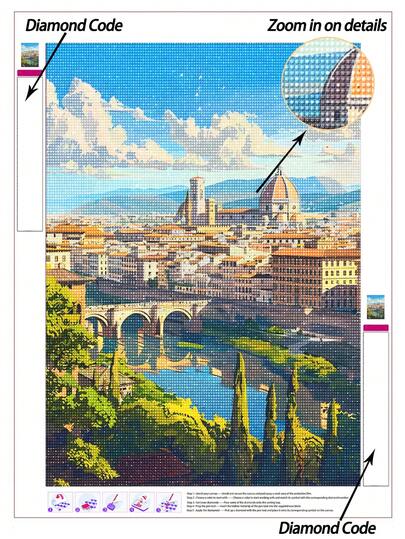 |5D DIY Diamond Painting|Breathtaking Florence Cityscape With Arno River & Duomo Diamond Painting Kits, Bright Sunny Sky, Historic Bridge & Rich Color Palette. Handmade Decorative Painting, 5D DIY Diamond Painting Kit, Make Your Own Wall Art DIY, Enjoy The Fun Of Hands-On, The Best Gift For Friends