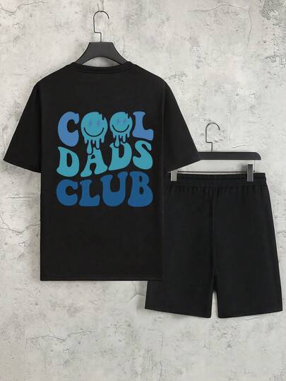 男士休闲运动T恤和抽绳短裤套装 - 轻便舒适，酷炫老爸俱乐部图案印花，适合外出穿着，是送给朋友/爸爸的绝佳礼物，也是俱乐部成员的理想运动装备。