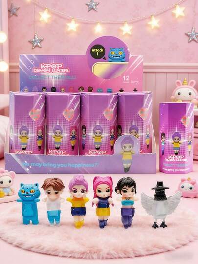 [K-POP Fans Aesthetics] K-POP Girl Group Theme Decorative Mini Figurine Mystery Blind Box Set - Various Chibi Character Figurines, Including Energetic Stage Outfits, Adorable Companion Characters, Random Blind Box Surprise Unboxing Experience, Rare Sought-After Versions