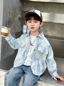 Boys' Letter Print Casual Shirt For Spring - Baby Blue - View 5
