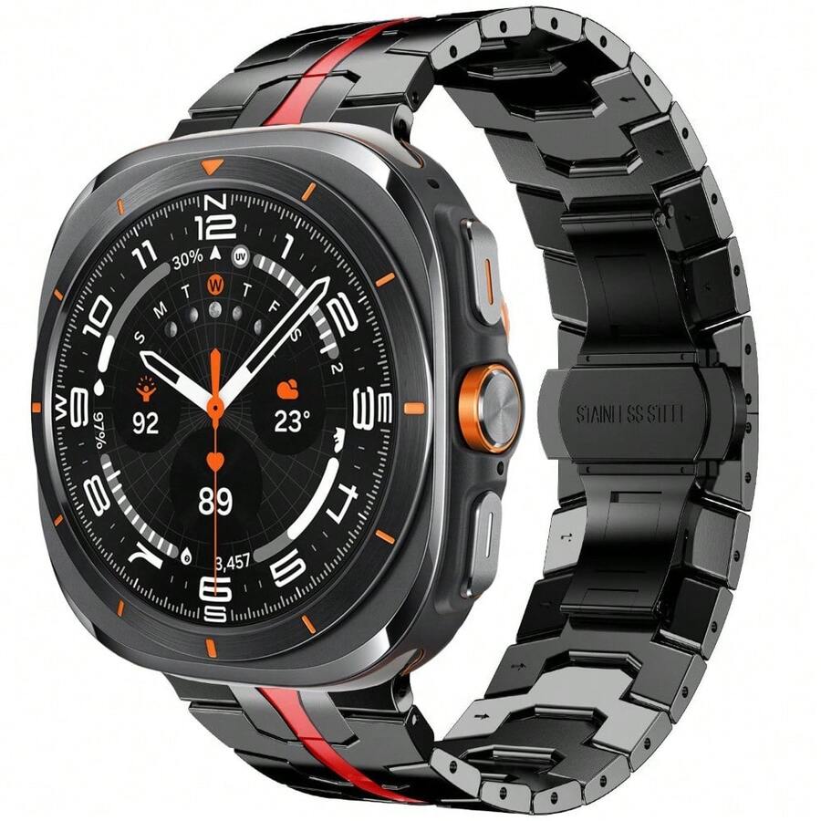 Metal Band Compatible With Samsung Galaxy Watch 8/8Classic Ultra 47mm Men,Stainless Steel Replacement Strap - Black+Red - View 1