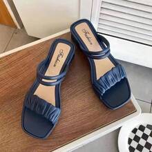 Sandalias de tacón alto para mujeres Sandalias de dos vías de nuevo estilo para mujer.Social. Playa. Tacón grueso. Sandalias planas con tiras. Antideslizantes. Tacón medio. Para llevar al aire libre. Aumentan la altura. Estilo versátil. - Azul - Ver 3