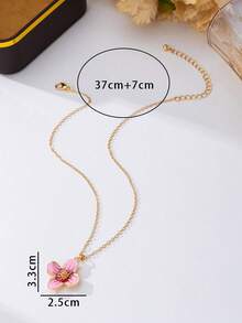 1pc Vintage French Elegant Handmade Enamel Gradient Pink 4-Petal Flower Pendant Necklace For Women - Pink - View 5