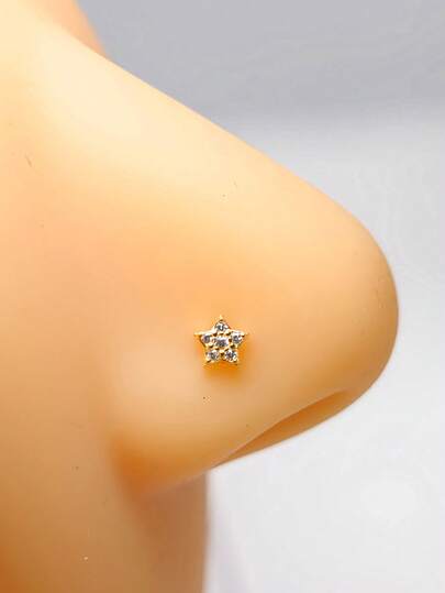 1 pieza Pendiente de nariz de 24G de plata de ley 925 con diseño de estrella, anillo de nariz en forma de L con baño de oro, joyería de piercing de nariz para mujeres y hombres
