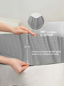 Set sábanas para cama Matrimonial Estilo Jacquard rayada 3000 Hilos, Tela fresca, Suave, Ligera y Ajustable 4 piezas/(1 Forro,1 Sábana/ 2 Fundas) - Gris - Ver 7