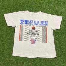 Vintage University Of Dukes Blue Devils T Shirt Tee Size Small S NCAAs College Basketball North Carolina NC 1990s 90s. - White - View 1
