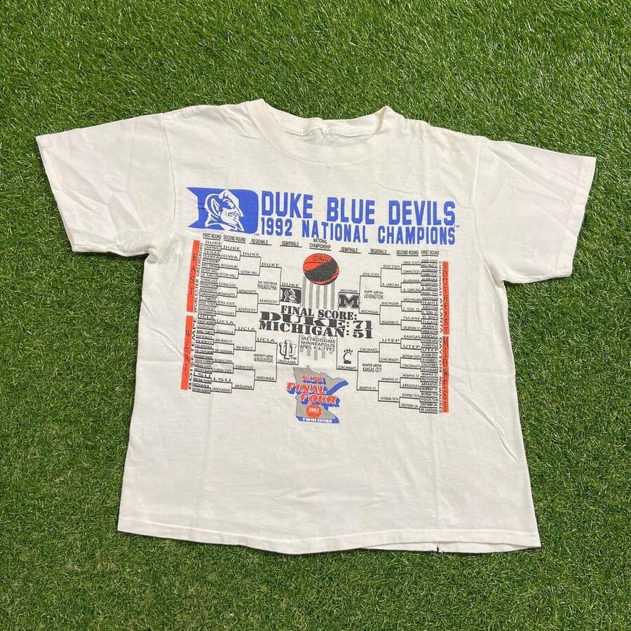 Vintage University Of Dukes Blue Devils T Shirt Tee Size Small S NCAAs College Basketball North Carolina NC 1990s 90s. - White - View 1