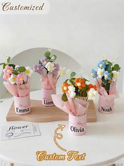 Customizable Small Floral Bouquet, Knitted Artificial Flower Bouquet Suitable For Bridesmaid Proposal And Graduation Gifts, Mini Spring Flower Gift Suitable For Valentine's Day, Mother's Day, Graduation Season - Small Desktop Flower Bouquet, Suitable As A Decorative Gift For Girlfriend, Wife, Mother (No Live Plants)