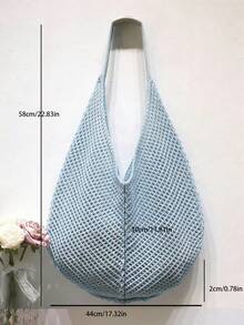 Túi tote đeo vai đan móc dung tích lớn - Túi xách tay bằng polyester đan nhẹ, đa chức năng, màu be, xanh nhạt, nâu, đen, thích hợp cho du lịch, đi biển, kỳ nghỉ và sử dụng hàng ngày, túi tote cỡ lớn, túi đi biển. - Màu xanh nhạt - Xem 10