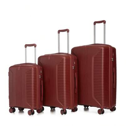 20"/24"/28" Ensemble de 3 valises à roulettes en PP - Tailles avec poignées latérales, crochets de suspension et pieds de protection - Serrure à combinaison intégrée (Argent)
