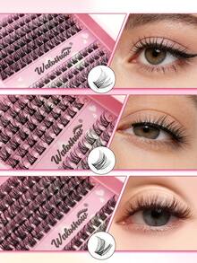 Waloshow 6片DIY假睫毛簇，10-16毫米，自然妆效，浓密纤长，超级柔软轻盈，可重复使用，单节假睫毛，睫毛嫁接套装，适合初学者，旅行、日常佩戴、婚礼、约会、派对、节日等场合，也是圣诞节/万圣节/送礼佳品。 - D - 查看 4
