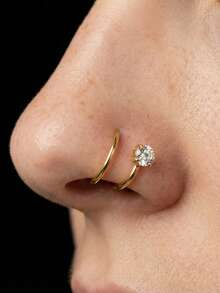 AVYRING Pendientes de nariz con forma de S, anillos de nariz de acero inoxidable de 20G con circonita cúbica, pendientes de nariz tipo tornillo con estrella de circonita - Doble anillo - Ver 2