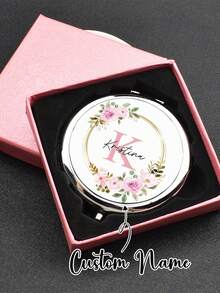 Customized Makeup Mirror, Customized Portable Makeup Mirror. Customizable Mirror With Pattern And Text, Customizable Mini Pocket Makeup Mirror With Name, Personalized Bridesmaid Mini Makeup Mirror, Customized Folding Hand Mirror. - Multicolor - View 3