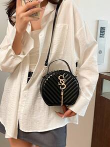 Round Design Lady Handbag Vintage PU Shoulder Bag For Women Fashion Clutch Purses Crossbody Bag Female Travel Totes - Black - View 4