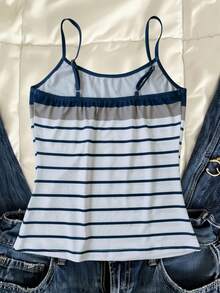 Y2K 时尚休闲蓝白条纹印花吊带上衣，度假必备夏季单品。 - 彩色 - 查看 2