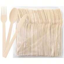 1/25/30/50/75/100/150/300件套天然竹制餐具，适用于外卖、野餐、露营，高品质餐具，耐高温耐刮擦 - 杏色 - 查看 2