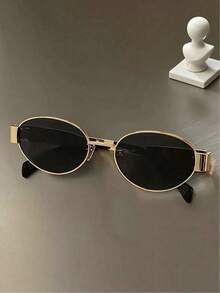 半副夏季时尚眼镜，采用Y2K几何椭圆复古金属镜框，男女通用，适合日常佩戴、海滩、度假、街头摄影 - 彩色 - 查看 4