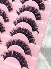 10 Pairs D Curl Russian Strip Lashes Thick Fake Lashes Natural Look Fluffy Volume Wispy Dramatic Lashes 3D Effect False Eyelashes Strip Lashes,Lashes - Black - View 4