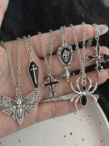 6pcs Vintage Gothic Style Necklaces, Star & Moon Pendants, Punk Hip-Hop Hala Pendants, Unisex Fashion Jewelry, Suitable For Daily Wear And Special Occasions, Ideal Gifts For Valentine's Day, Easter, Halloween - Punk Necklace 6-piece Set - View 21