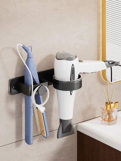 重型免钻孔壁挂式吹风机支架，高度可调，节省空间的浴室收纳架，无需螺丝即可组装，适用于淋浴间/浴缸，可放置吹风机、浴室托盘等。