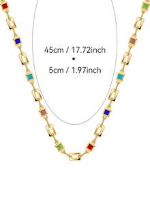Charm-In قلادة سلسلة هندسية للنساء مطلية بالذهب مع أحجار كريمة ملونة للارتداء اليومي - ذهبي أصفر - مشاهدة 5